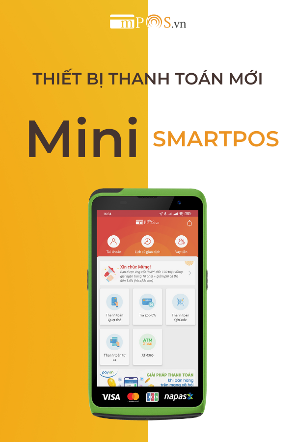 Máy Cà Thẻ/Quẹt Thẻ Mpos Hỗ Trợ Thanh Toán Mọi Loại Thẻ QR Code Mini SmartPos